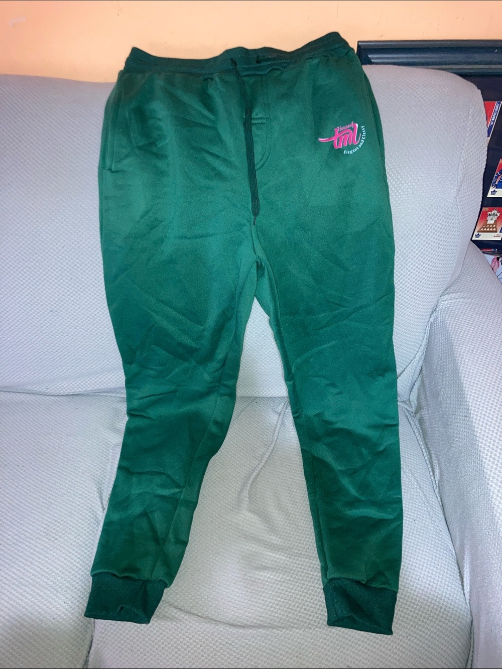 Green Women's Track Joggers with Pink Logo